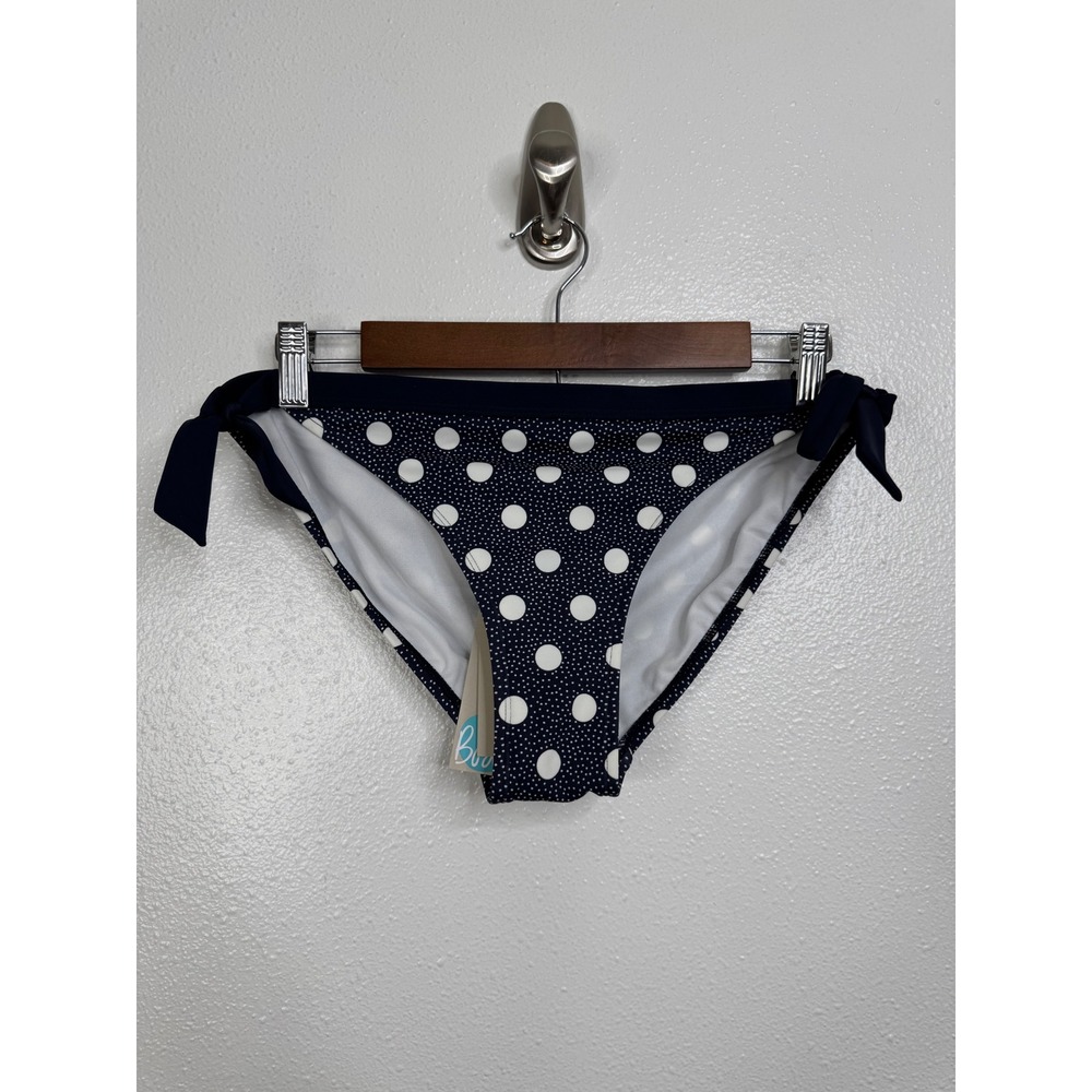 Boden Navy White Polka Dot Side Tie Bikini Bottoms S0008 Womens US 8 NEW